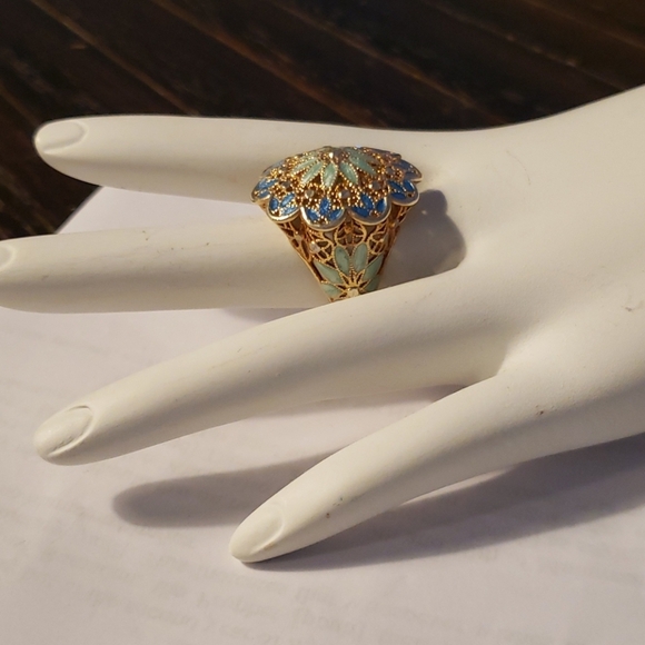 Beautiful Sterling silver GP enamel ring Sz8 - Picture 4 of 7